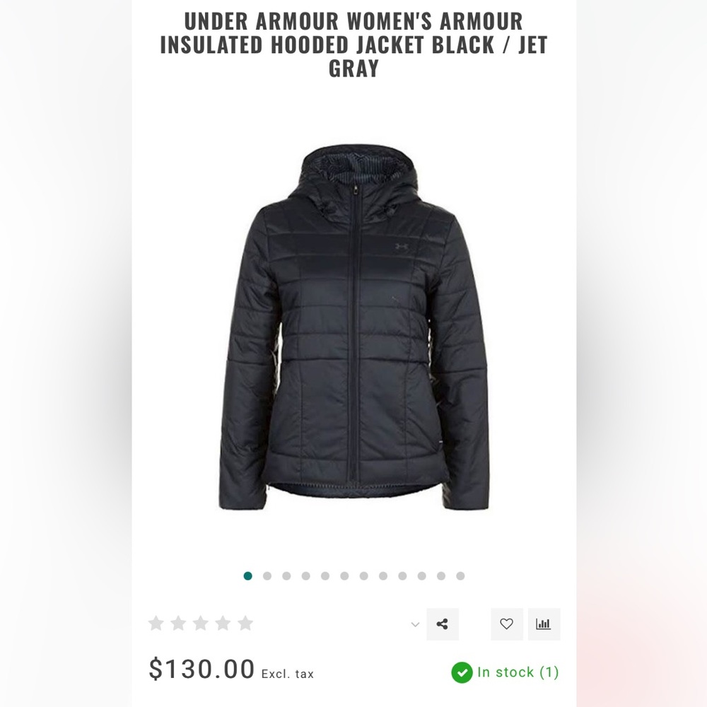 under armour women’s armour insulated hooded jacket black / jet grey puffer :)